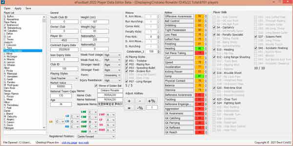 eFootball 2022 Player Data Editor Beta V1.1