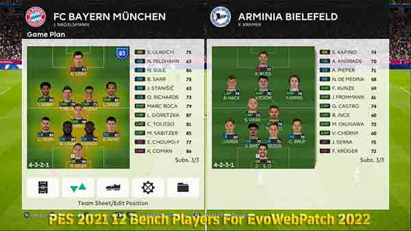 PES 2021 12 Bench Players For EvoWeb Patch 2022