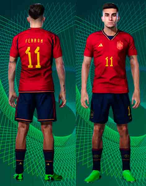 PES 2021 Spain Home Kit 2022 WC - maker "LBK" has presented Spain's home kit for the World Cup 2022 in Qatar for eFootball Pro Evolution Soccer 2021. Peculiarities: - Added 2022 font.