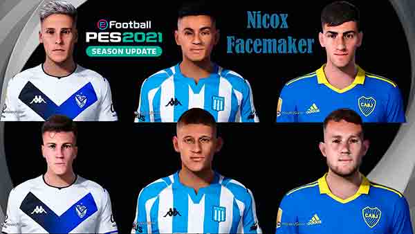 PES 2021 New Facepack v1 - maker "Nicox" has presented the first set with the faces of football players from Argentinean clubs of the 2022 season for eFootball Pro Evolution Soccer 2021.