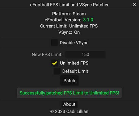 eFootball 2024 FPS Limit & VSync v2.01